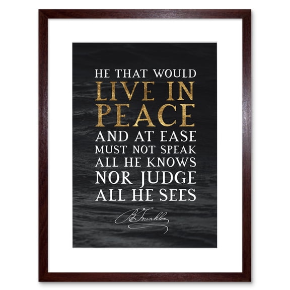Slate Quote Benjamin Franklin Live In Peace Artwork Framed Wall Art Print 9X7 Inch