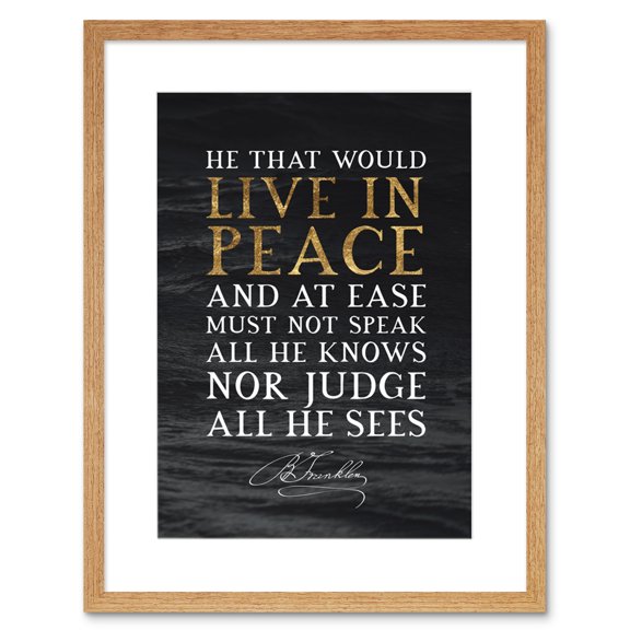 Slate Quote Benjamin Franklin Live In Peace Artwork Framed Wall Art Print 9X7 Inch