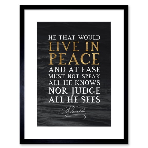 Slate Quote Benjamin Franklin Live In Peace Artwork Framed Wall Art Print 9X7 Inch