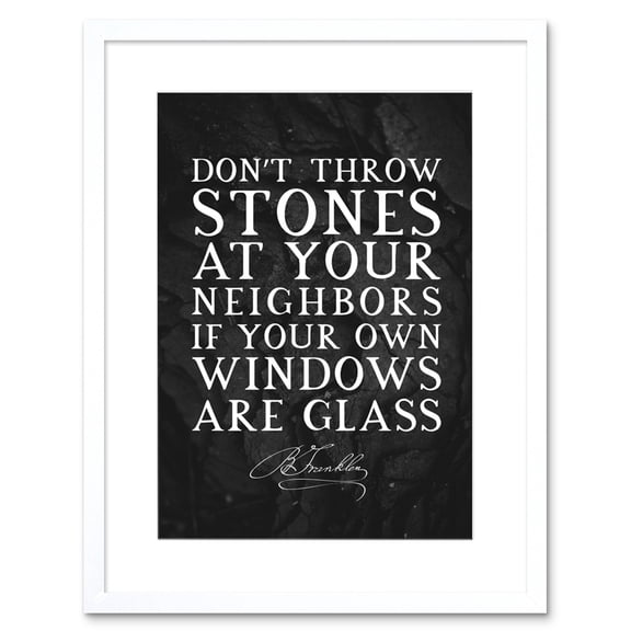 Slate Quote Benjamin Franklin Throw Stones Artwork Framed Wall Art Print 9X7 Inch