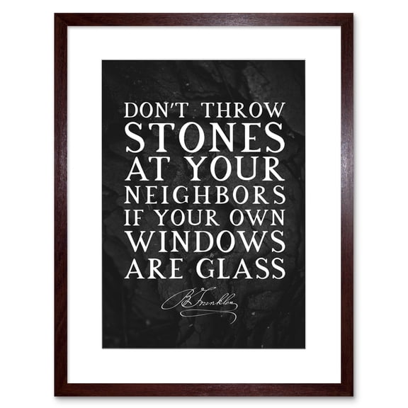 Slate Quote Benjamin Franklin Throw Stones Artwork Framed Wall Art Print 9X7 Inch