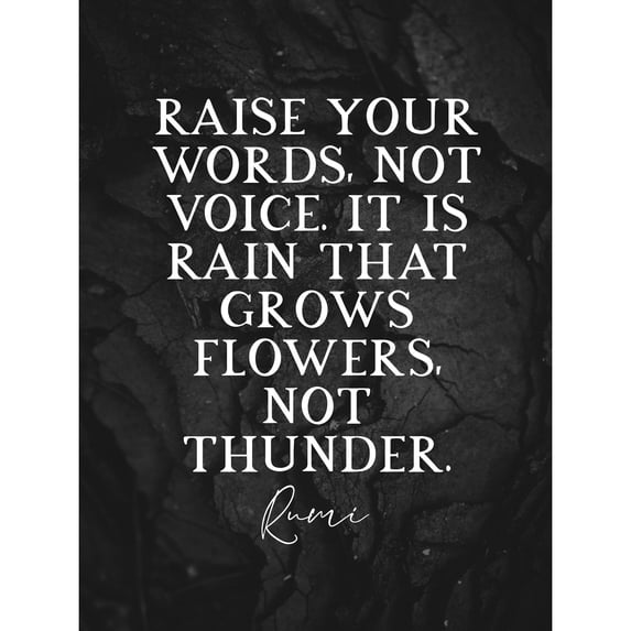 Slate Quote Rumi Rain Grows Flowers Not Thunder Extra Large XL Wall Art Poster Print