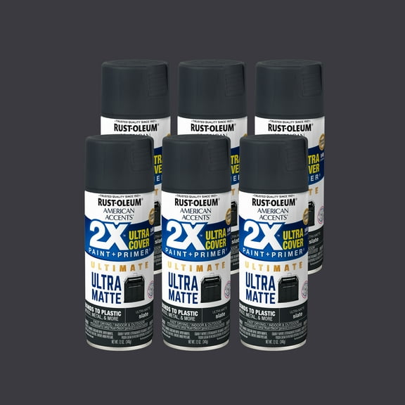 6 Pack, Slate Rust-Oleum American Accents 2X Ultra Cover Matte Spray Paint-328399, 12 oz