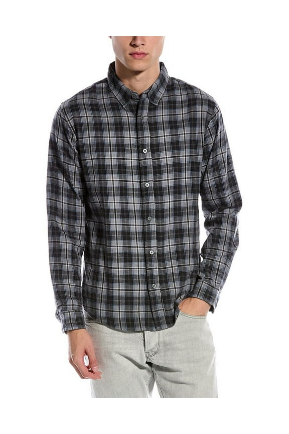 Mens Flannel Button-Down Shirt, Charcoal, Small