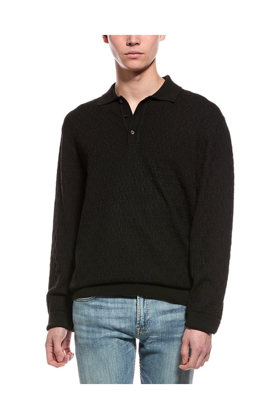 mens Basket Weave Polo Sweater, m, Black