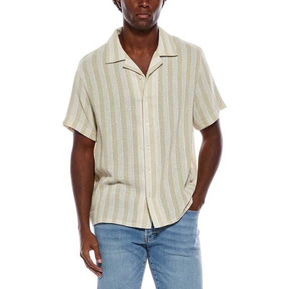 Slate & Stone mens  Camp Collar Textured Weave Shirt, s, White