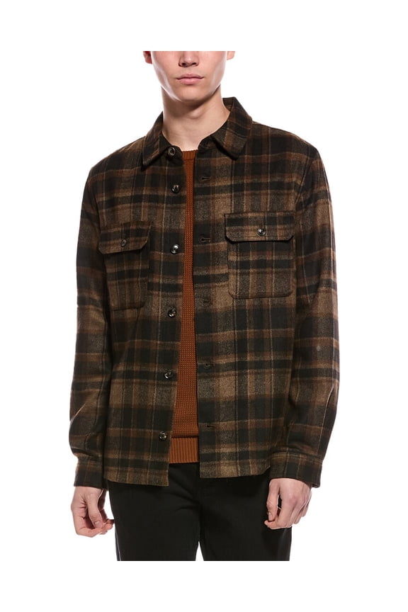 mens  Plaid Wool-Blend Shirt Jacket, s, Brown