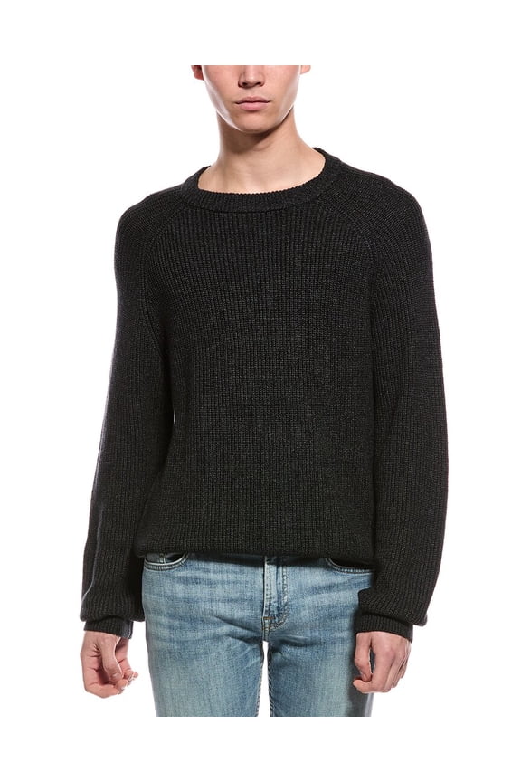 mens  Ribbed Raglan Crewneck Sweater, m, Grey