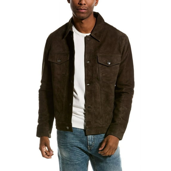 Slate & Stone mens Suede Trucker Jacket, S, Brown
