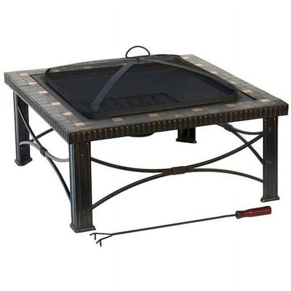 Slate Tile Square Wood Burning Fire Pit, Antique Black - 19.5 x 30 x 30 in.