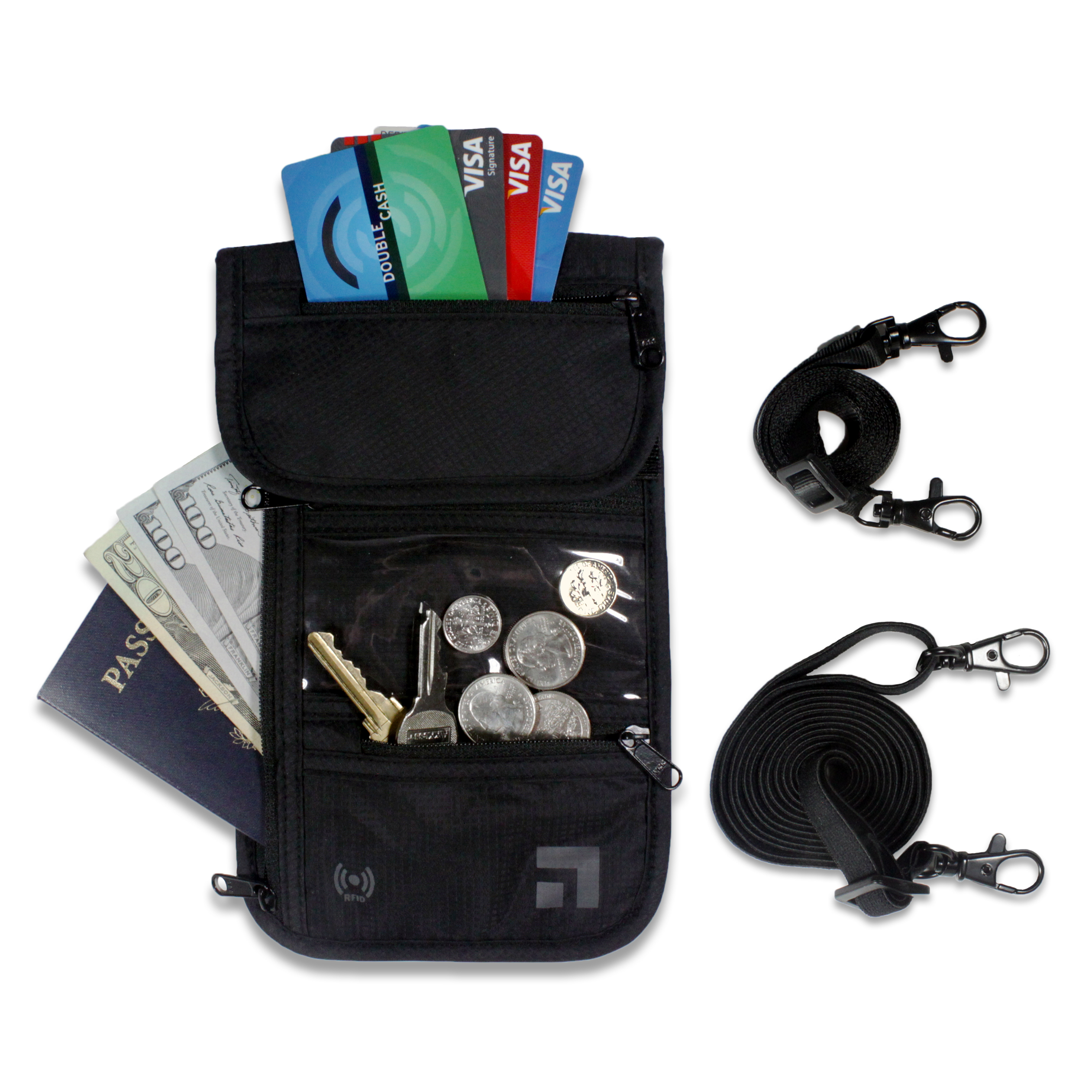 Slate Travel Neck Wallet - RFID Blocking Passport Holder - Waterproof Traveling Pouch - Includes 2 Different Sized Straps … - image 1 of 5
