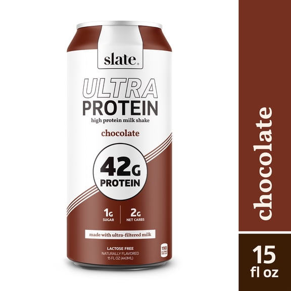Slate Milk Ultra Chocolate, High Protein Milk Shake, 42g Protein, 15 fl oz can, Ready to Drink
