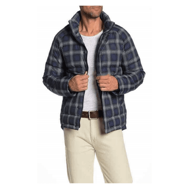 Slate and Stone Daniel Plaid Zip Front Down Puffer Jacket,BLUE/GREEN PLAID,M
