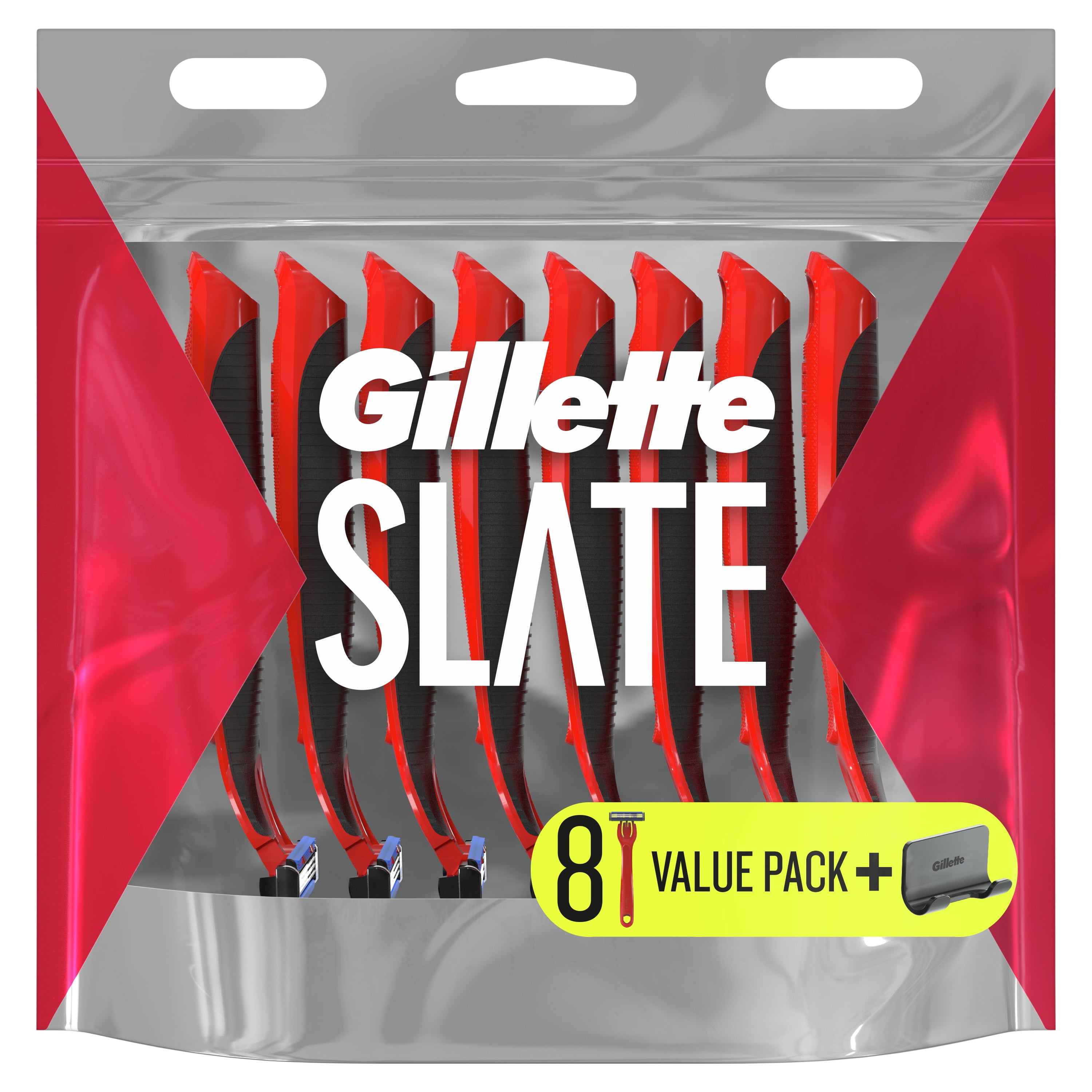 Slate by Gillette 3 Blade Men's Disposable Razor, 8 Ct Includes Hook