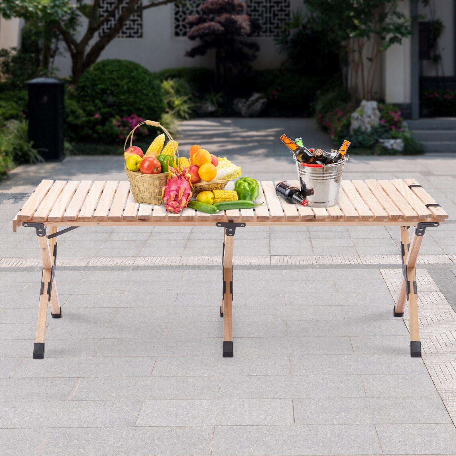 Slated Top Wooden Folding Picnic Coffee Table 43cm High Portable ...