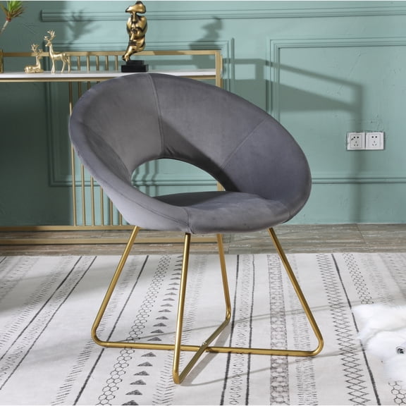 Slatina Gray Silky Velvet Upholstered Accent Chair Polyester In Soft, Fabric Glamorous Sophistication