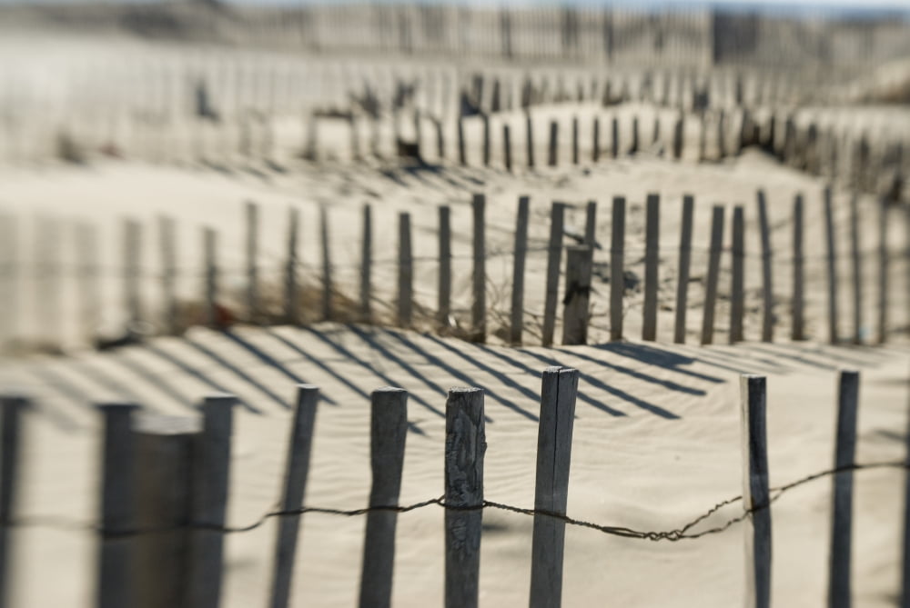Slats Of Wooden Fence Throwing Shadows On Beach Canvas Art - Helene Cyr Design Pics (19 x 12)