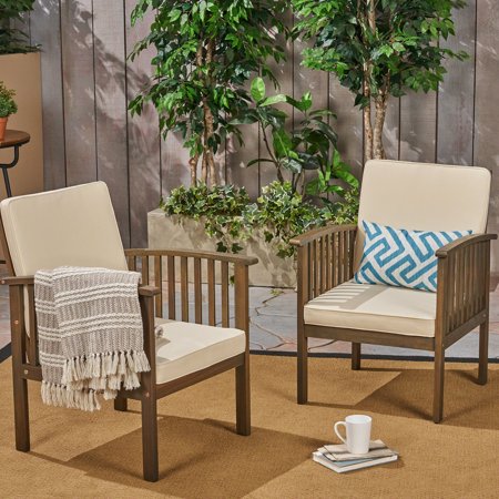 Slatted Acacia Wood Club Chairs / Water - Resistant Cushions / Perfect for Outdoor Gatherings