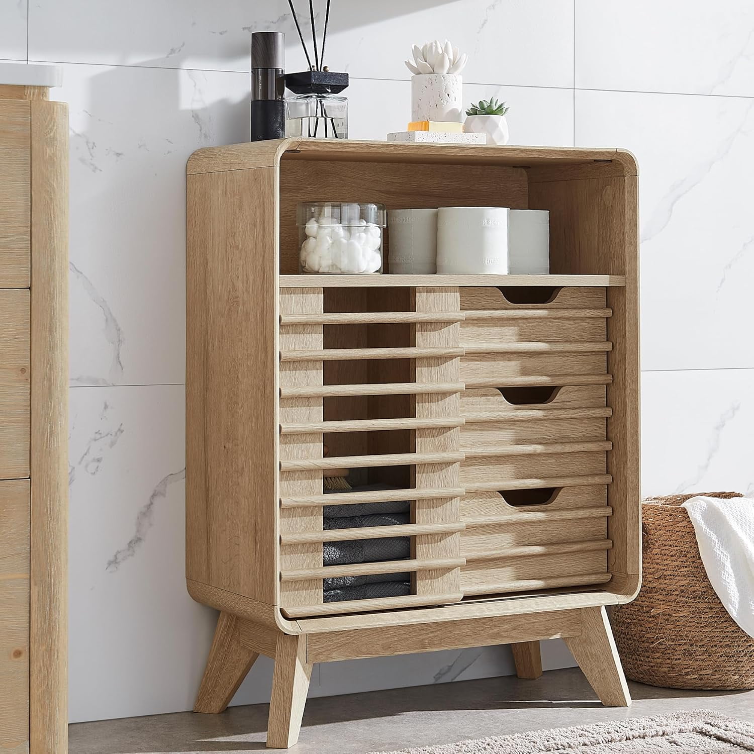 Slatted Door Over The Toilet Storage Cabinet 68" Tall Mid-Century ...