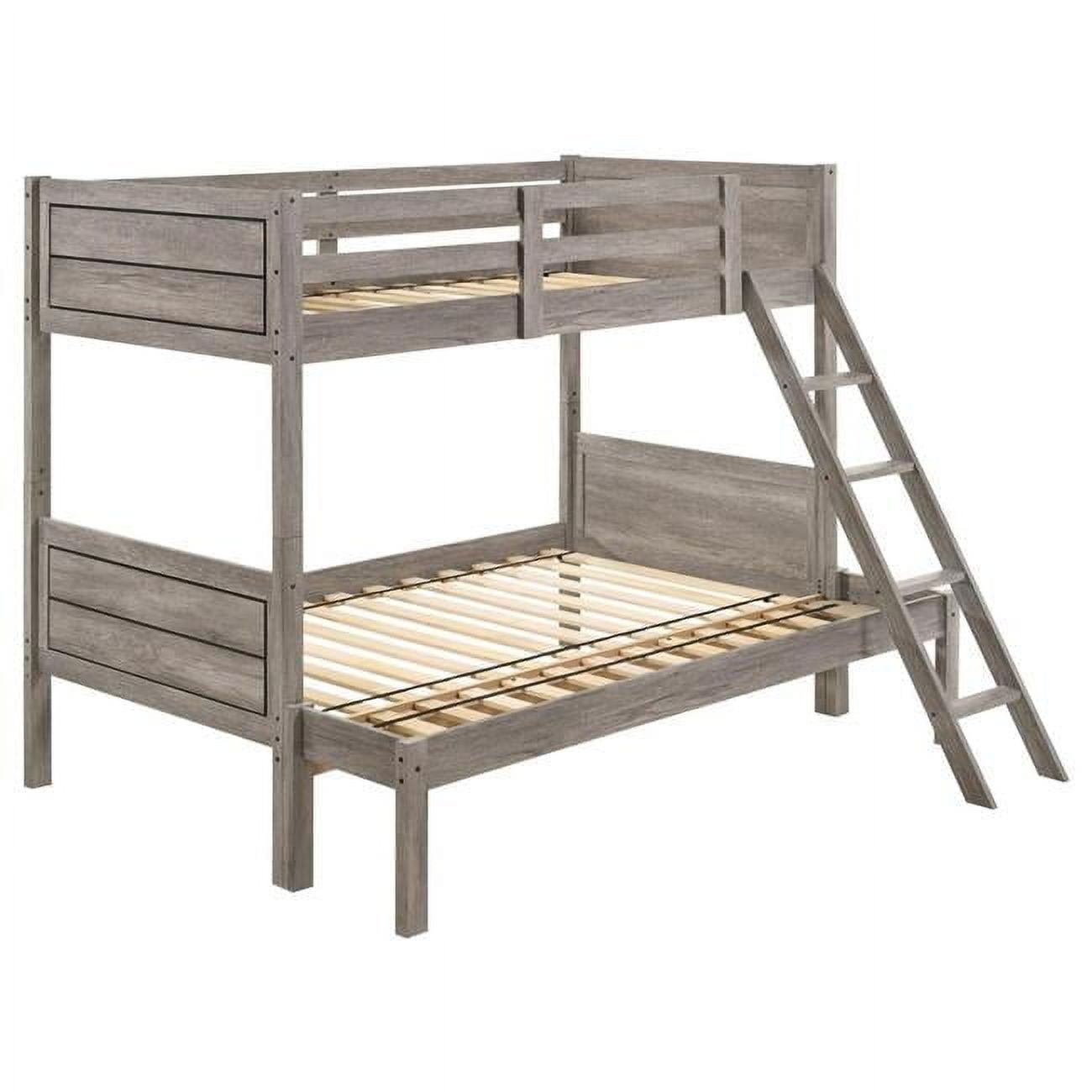 Slatted Guard Rails Weathered Wood Over Full Bunk Bed Set, Taupe - Twin ...