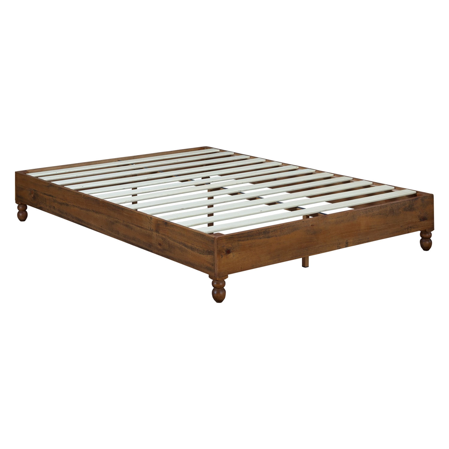 Rustic Pine Teak Finish King Bed Frame with Headboard and Drawers