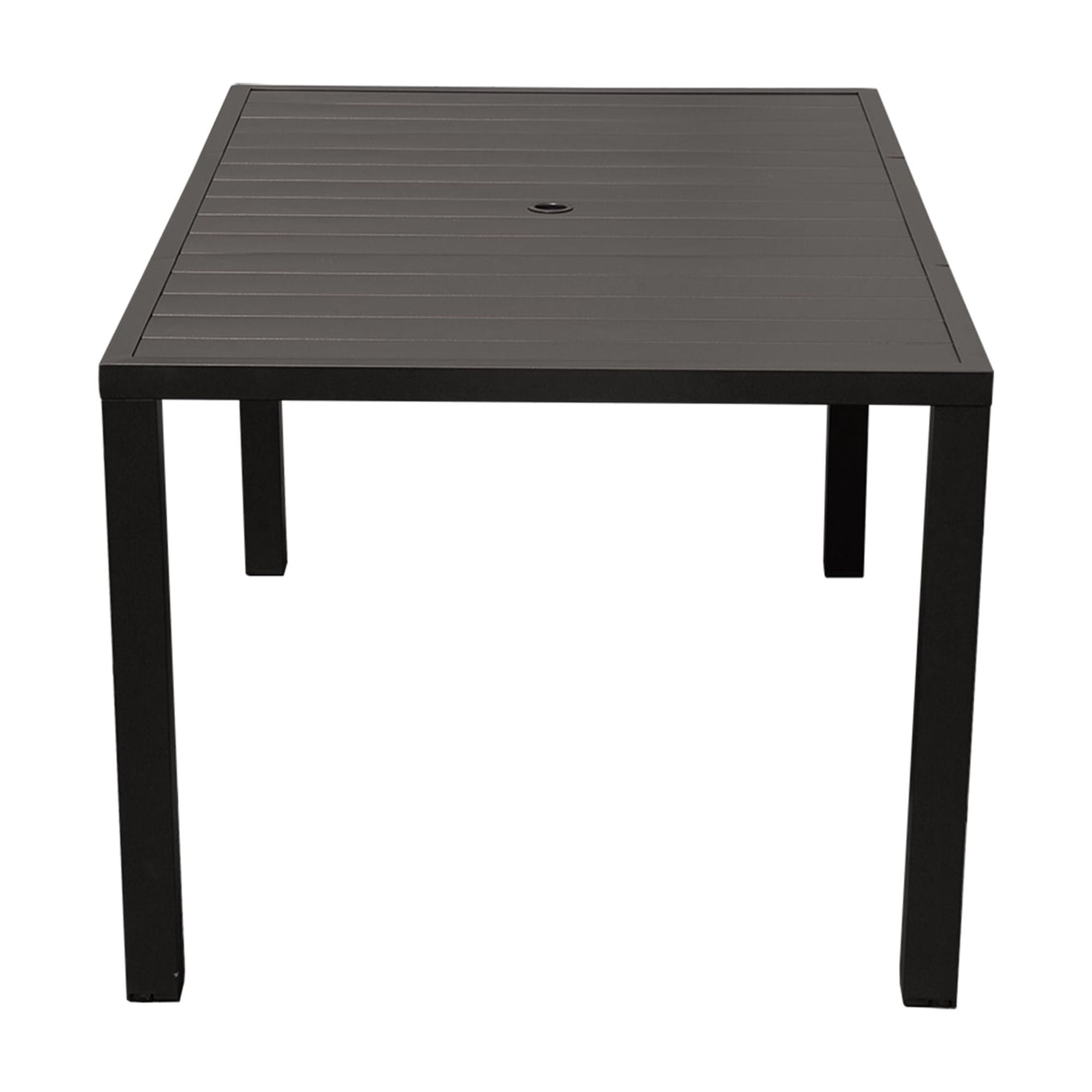Slatted Outdoor Patio Dining Table Black Metal Frame 99 lbs Capacity for Deck Garden Backyard