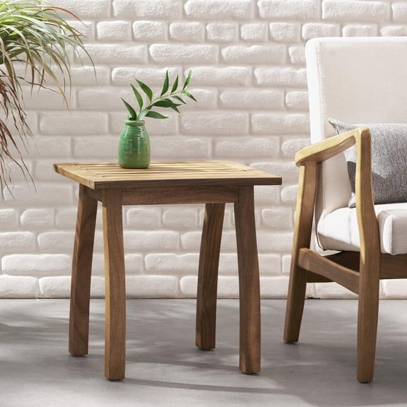 Slatted Solid Acacia Wood Outdoor End Table, Gray Finish Patio Accent Side Table 19"W x 15"D x 19.25"H for Pool Deck Backyard Coastal Outdoor Conversation Sets