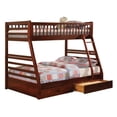 thumbnail image 1 of Slatted Wooden Bunk Bed with Attached Ladder, Cherry Brown - Twin Over Full Size, 1 of 1