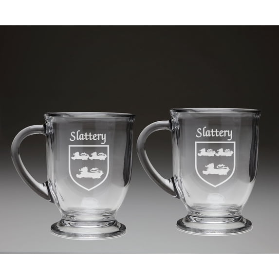 Slattery Irish Coat of Arms Glass Coffee Mugs - Set of 2