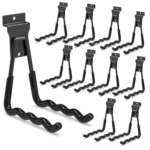 Slatwall Accessories 10 Wave Hooks, Slatwall Hooks & Hangers, Slat Wall Hanging Hooks Heavy Duty, Proslat Accessories for Garage Storage Wall Panels Organzing Garden Tools Chairs Ladder(Black)
