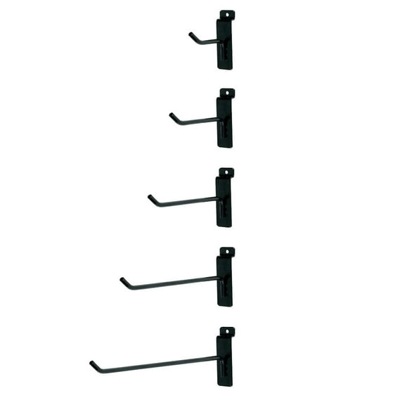 Slatwall Accessories: Pack of 25 Slatwall Hooks with Integrated Mounting Bracket  6mm Diameter Tubing  Black  Assorted Sizes (2"  4"  6"  8"  10") - Versatile Slat Wall Accessory for Retail Display