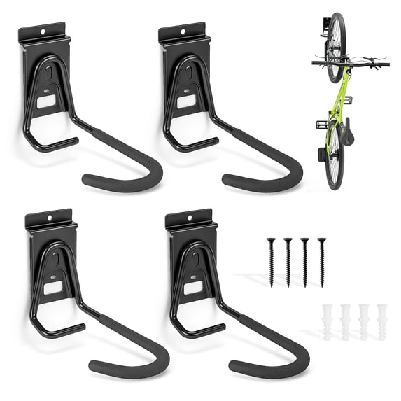 Slatwall Bike Hooks Heavy Duty Bicycle Hangr With Pvc Coating Wall Mount Vertical Storage Rack - 4 Pack