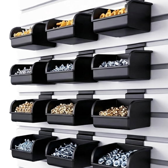 Slatwall Bins with Hooks Plastic Accessories for Organizer Containers Garage Hardware Craft Room Kitchen Tool Shed Workbench (12 Pack)