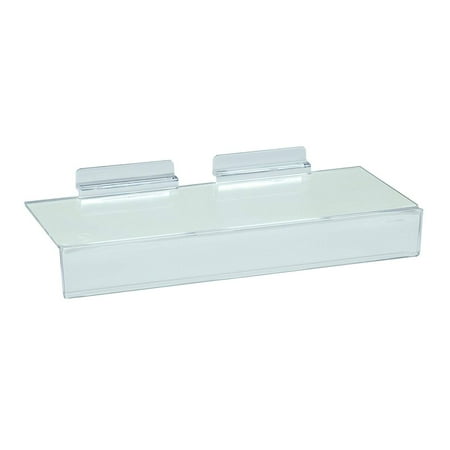 Slatwall Flat Clear Acrylic Shoe Shelf w/ 1.25" H x 10" L Sign Holding Slot, 4" D x 10" L, 50 Pack