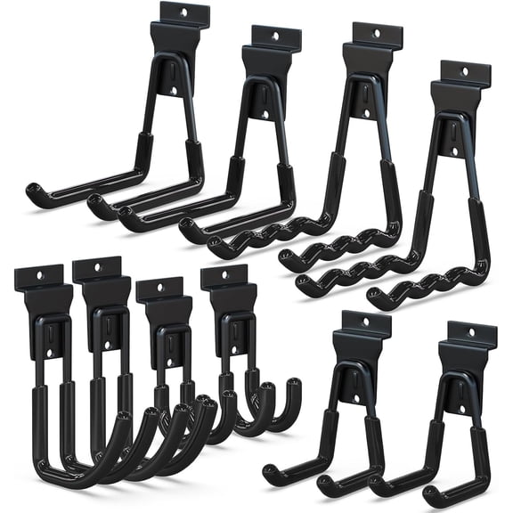 Slatwall Hooks 10 Pack Heavy Duty Multi Sizes, Slatwall Accessories & Hangers Compatible with Proslat Handiwall Crownwall StoreWALL, Garage Slat Wall Hooks for Tools & Daily Items