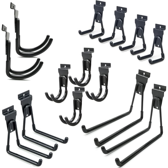 Slatwall Hooks 14 Pack, Heavy Duty Garage Wall Organizer, Multi-Size Hanging Hooks Compatible with Proslat, StoreWALL and HandiWall