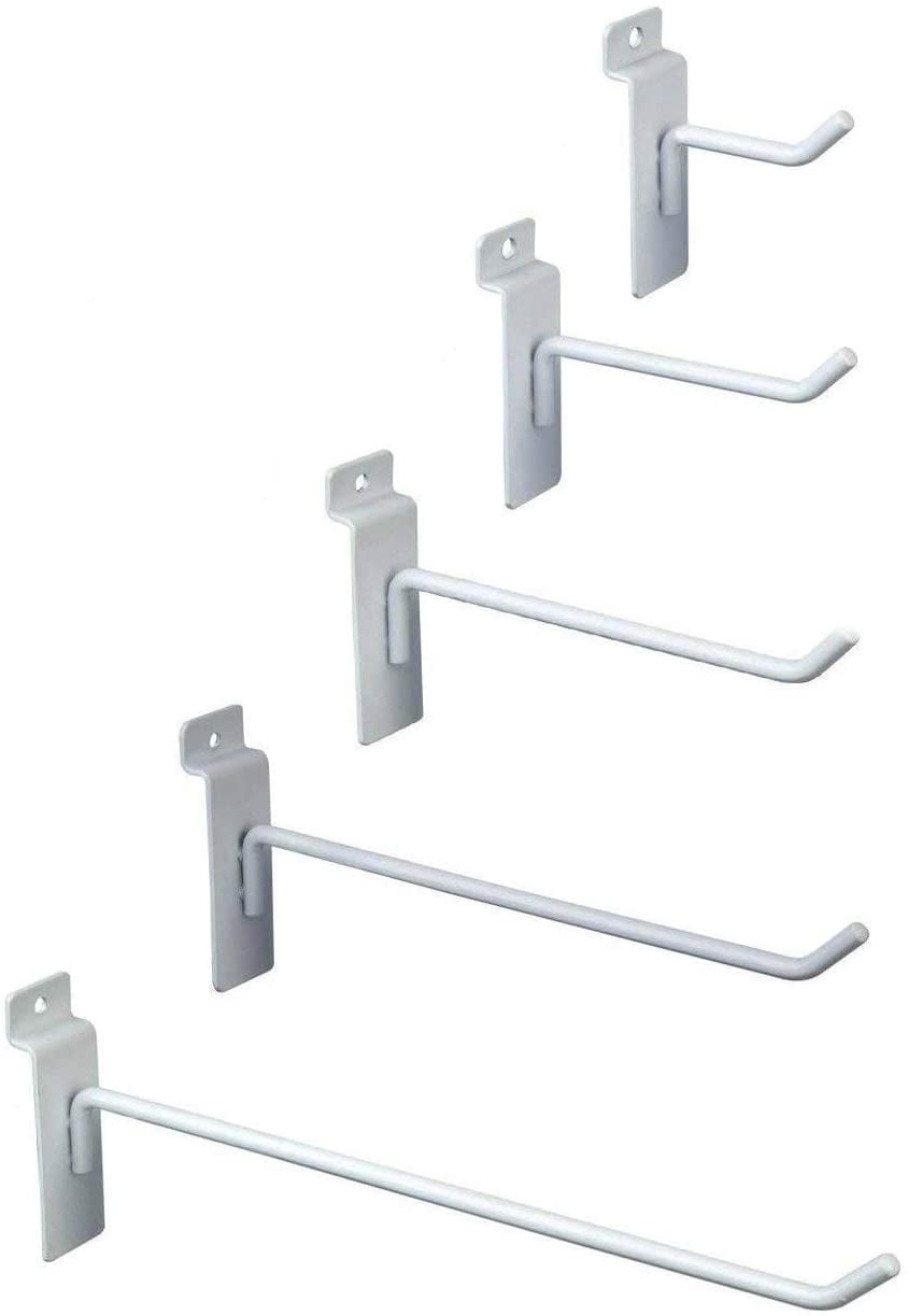White Metal Slatwall Hooks Assorted Sizes Pack of 25
