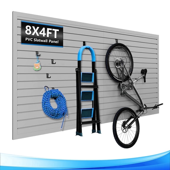 Garden Tailor 4x8 ft Heavy-Duty PVC Slatwall Panel , System for Garage, Bike Racks & Tools with 10 Hooks Vertical