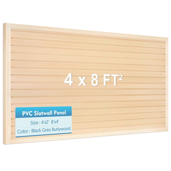Slatwall Panels 4 ft x 8 ft Horizontal PVC Slatwall Easy Organizer Panels,48" H x 96" L - Pack of 8, Perfect for Retail Store, Garage Wall, and Craft Storage Organization, Maple