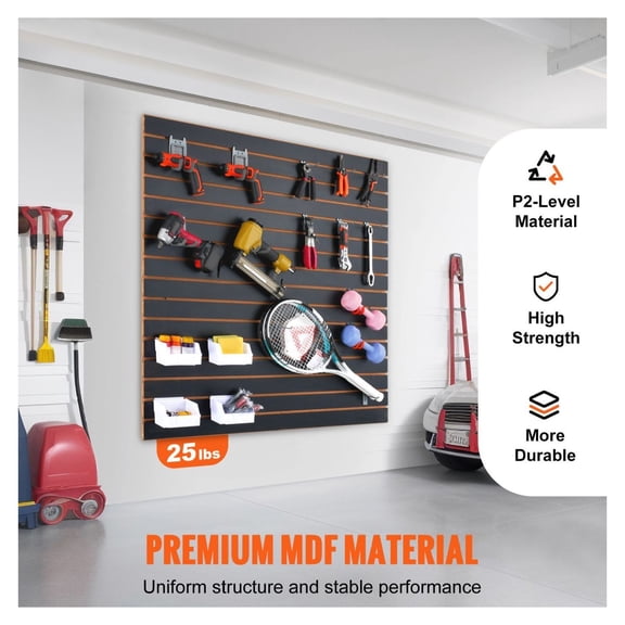 Slatwall Panels - 4x2 ft Black Garage Wall Organizer (2 Pack) - Retail Display, Workshop, Craft Storage - Heavy Duty MDF Slat Board System