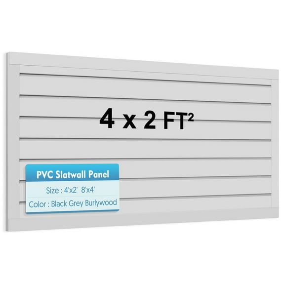 Slatwall Panels 4x2 ft, Horizontal PVC Slat Wall Panels Garage Organizer Wall Mount Storage Systems Garage Wall Organizer, Slatwall Panels Peg Board Tool Organization, 12" x 48" Packs of 2, Grey