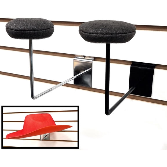 Slatwall Single Hat Display, Millinery Headwear Display Rack with Foam Pad - Black - 10 Pack
