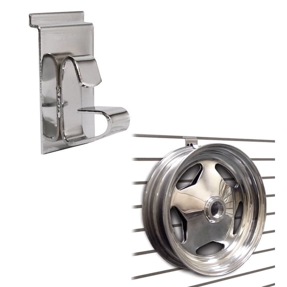 Slatwall Wheel Holder / Wheel & Rim Display Hook for Slatwall Panels, Chrome, 5 Pack