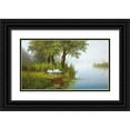 thumbnail image 1 of Slava 32x20 Black Ornate Wood Framed with Double Matting Museum Art Print Titled - SWANS AT THE POND I, 1 of 4