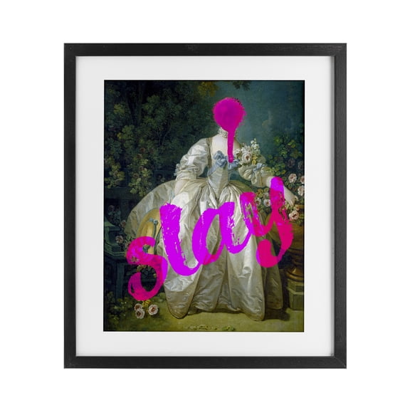 Slay Classical Baroque Gown Black Framed Print Under Glass, design by Lil' Rue