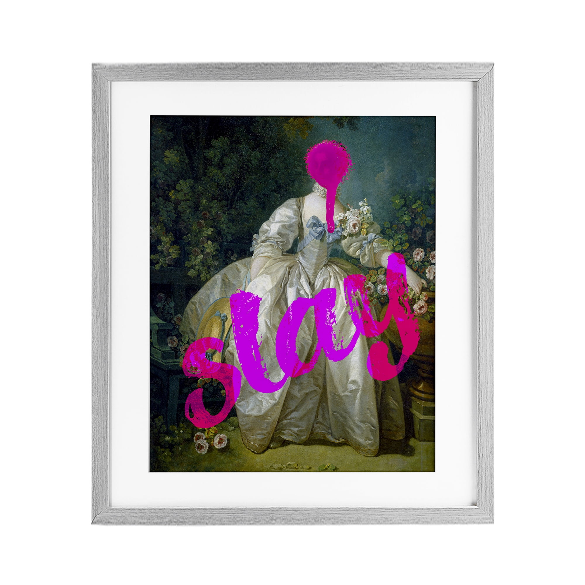 Slay Classical Baroque Gown Gray Framed Print Under Glass, design by Lil' Rue
