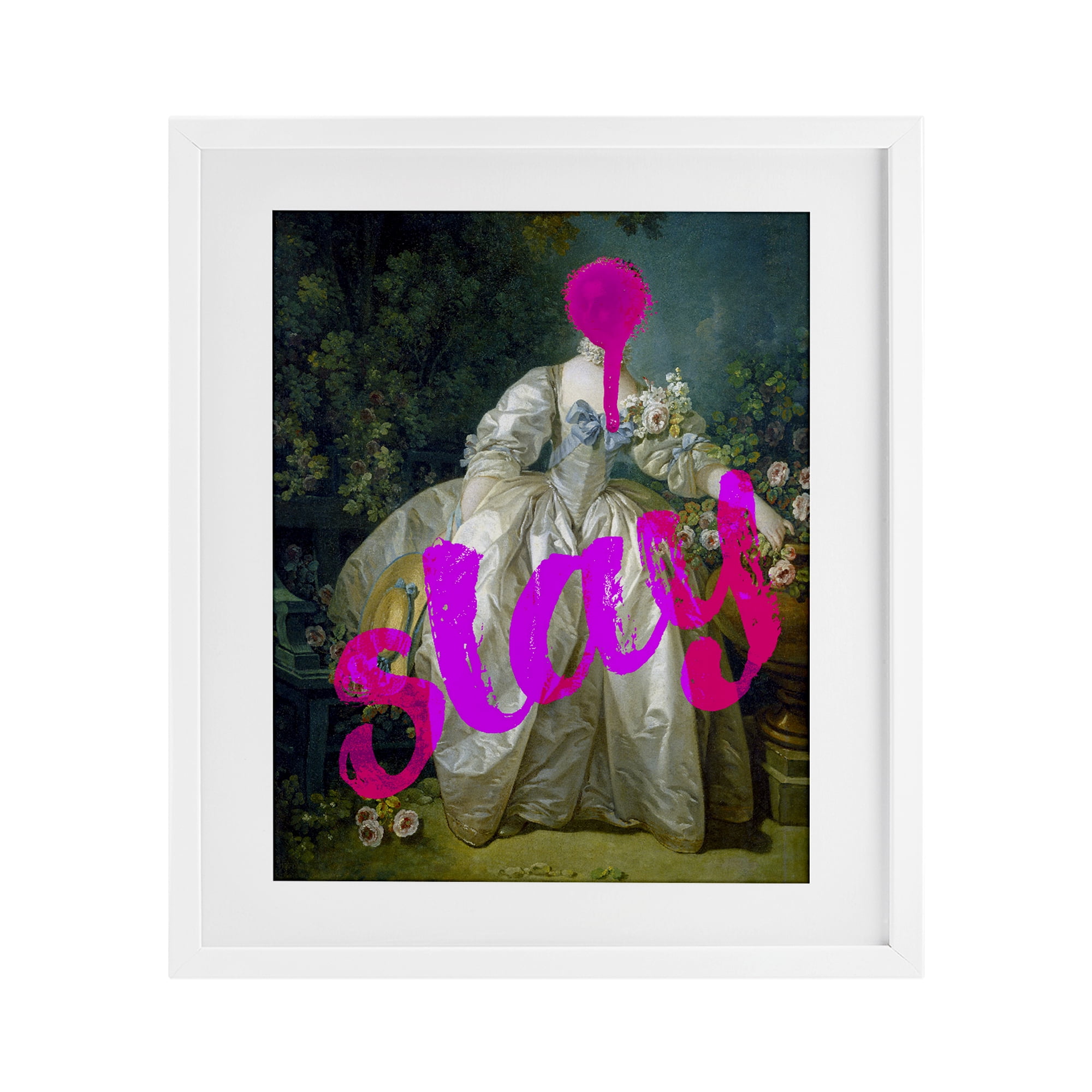 Slay Classical Baroque Gown White Framed Print Under Glass, design by Lil' Rue