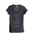 thumbnail image 1 of Slay In Your Lane Women's Fashion Relaxed V-Neck T-Shirt Tee Charcoal Grey Small, 1 of 5
