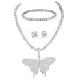 thumbnail image 1 of Slay Queen w/ Ladies on Fire Hip Hop 4pc Jewelry Tennis Necklace, Pendant, Bracelet and Earrings Bling Set - TPBE-01 (18" Butterfly Silver), 1 of 5