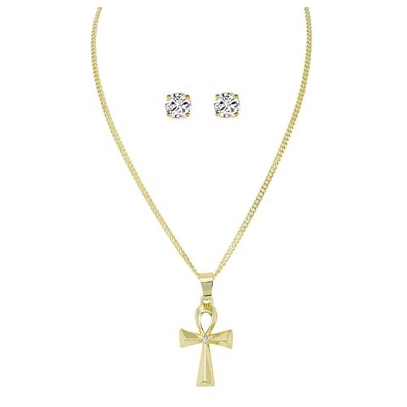 Slay Queen w/ Ladies on Fire Hip Hop Jewelry Necklace, Pendant, and Earrings Bling Set - TPBE-01 (20, Italy Gld Ankh Cross)